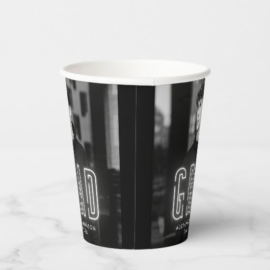 Moderner Weißer Neon Abschluss Pappbecher (Rechts)