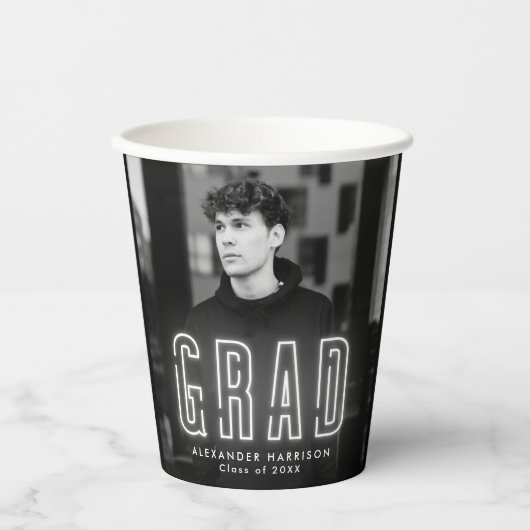 Moderner Weißer Neon Abschluss Pappbecher (Vorderseite)