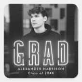 Moderner Weißer Neon Abschluss Quadratischer Aufkleber (Vorderseite)