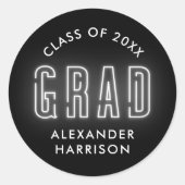 Moderner Weißer Neon Abschluss Runder Aufkleber (Vorderseite)