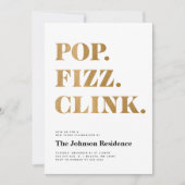 Moderner Weißer Pop Fizz Clink Neujahr Einladung (Vorderseite)