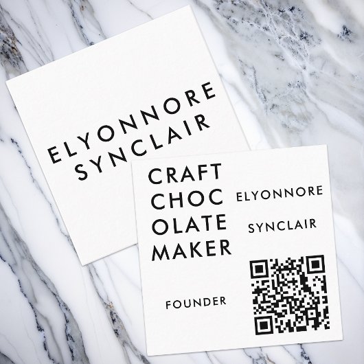 Moderner weißer QR-Code für Gründer von Kunstschok Quadratische Visitenkarte