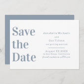 Moderner weißer und dunkelblauer Schriftart Save The Date (Vorne/Hinten)