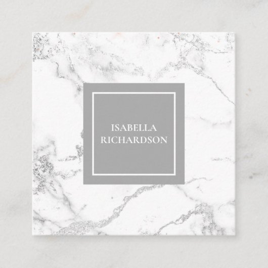 Moderner weißer und grauer Marmor Quadratische Visitenkarte (Vorderseite)