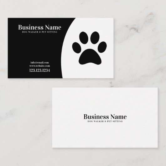 Moderner weißer und schwarzer Pfoten - Hund laufen Visitenkarte (Vorne/Hinten)