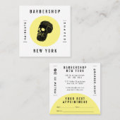 Moderner, weißgelber Friseurhandschuh-Schädel Terminkarte (Vorne/Hinten)