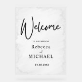 Moderner, weißgestrichener Hochzeitsempfang Acrylschild (Vorderseite)