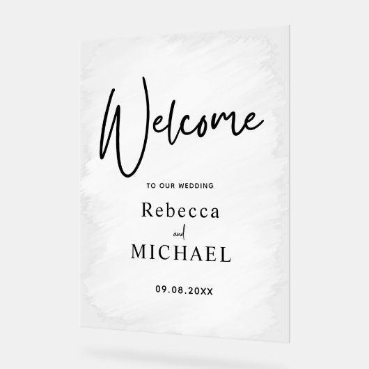 Moderner, weißgestrichener Hochzeitsempfang Acrylschild (Winkel)