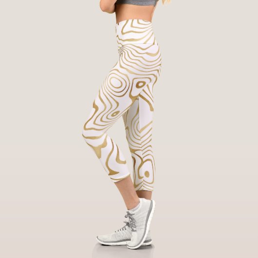 Moderner Weißgoldmarmor Abstrakt Capri Leggings (Links)