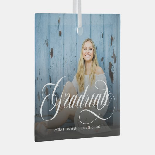 Moderner Weißkalligraphie-Foto-Abschluss Ornament Aus Glas (Vorderseite Rechts)