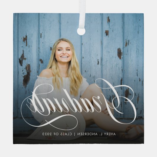 Moderner Weißkalligraphie-Foto-Abschluss Ornament Aus Glas (Rückseite)