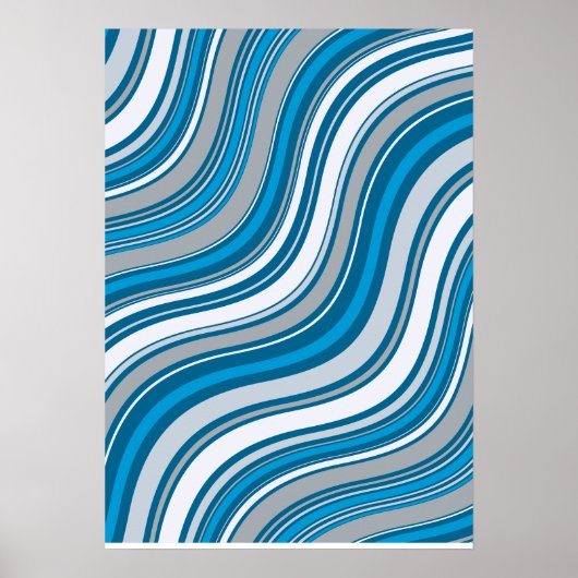 Moderner welliger blauer und grauer abstrakter Pos Poster (Vorne)