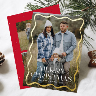 Moderner welliger Rahmen Frohe Weihnachten 3 Fotos Folien Feiertagskarte