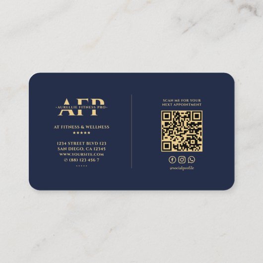 Moderner Wellness Coach Nutritionist Dark Navy Blu Visitenkarte (Rückseite)