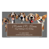 Moderner Welpenhund Walker Sitter Tiergrau Magnetische Visitenkarte (Vorderseite)