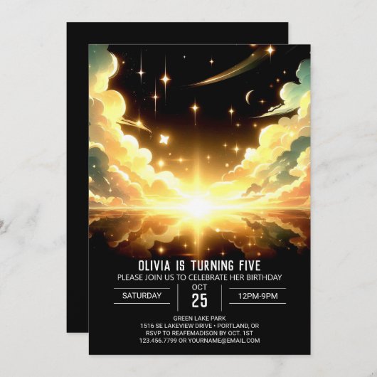 Moderner Weltraum Celestial Digital Birthday Einladung (Vorne/Hinten)