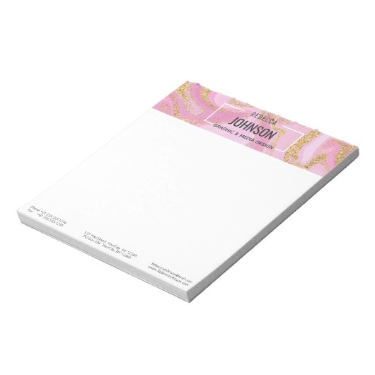Moderner Wertvoll rosa Goldmarmorname - Notepad Notizblock (Rotiert)