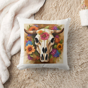 Moderner Western Kuhschädel mit Blume Kissen