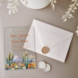 Moderner Western Terracotta Wüste Kaktus Landschaf Acryleinladungen