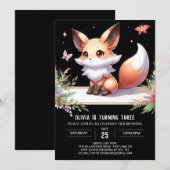 Moderner Whimsical Fox Geburtstag digital Einladung (Vorne/Hinten)