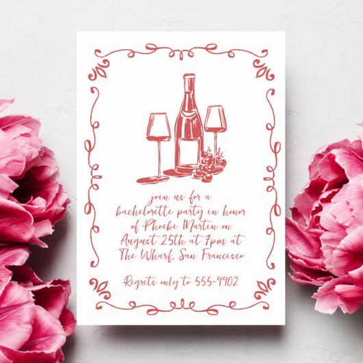 Moderner Whimsikweine Doodle Junggeselinnen-Abschi Einladung