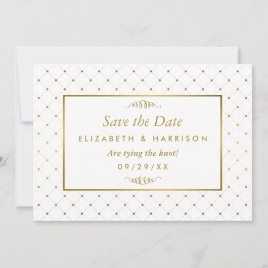 Moderner White & Gold Foil Effekt Save the Date (Vorderseite)