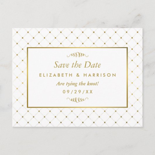 Moderner White & Gold Foil Effekt Save the Date Ankündigungspostkarte (Vorderseite)