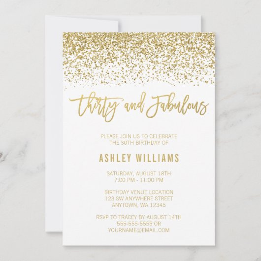 Moderner White Gold Glitzer 30 Fantastischer Gebur Einladung (Vorderseite)