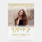 Moderner White Gold Glitzer Sweet 16 Foto Willkomm Acrylschild (Vorderseite)