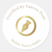 Moderner White Gold Notary Pen zertifiziert durch Runder Aufkleber (Vorderseite)