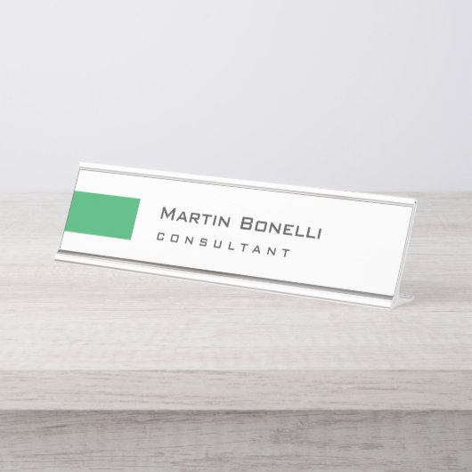 Moderner White Green Simple Consultant Schreibtischnamensplakette (Vorderseite )