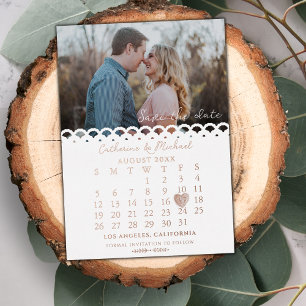 Moderner White Lace Foto Calendar Save the Date Folieneinladung
