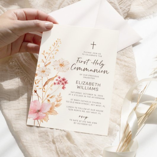 Moderner Wildblume Garten Erste Heilige Kommune Einladung