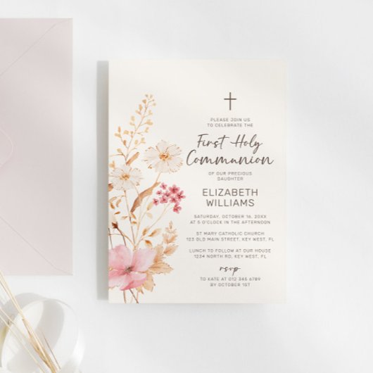 Moderner Wildblume Garten Erste Heilige Kommune Einladung