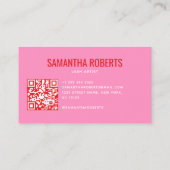 Moderner Wimpernkünstler QR-Code pink Visitenkarte (Rückseite)
