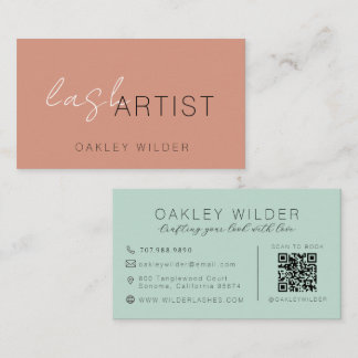 Moderner Wimpernkünstler Terrakotta Aqua Script QR Visitenkarte