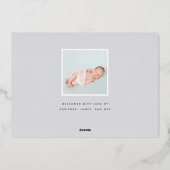 Moderner Winkel | Drei-Foto-Foil-Geburtsankündigun Folieneinladung (Rückseite)