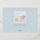 Moderner Winkel | Drei-Foto-Foil-Geburtsankündigun Folieneinladung (Rückseite)