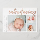 Moderner Winkel | Drei-Foto-Foil-Geburtsankündigun Folieneinladung (Vorderseite)