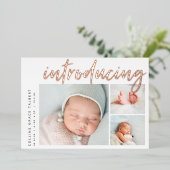 Moderner Winkel | Drei-Foto-Foil-Geburtsankündigun Folieneinladung (Stehend vorne)