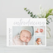 Moderner Winkel | Three Foto Collage Birth Ankündigung (Stehend Vorderseite)