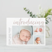 Moderner Winkel | Three Foto Collage Birth Ankündigung (Stehend Vorderseite)