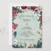 Moderner Winter Hochzeit Rote Flora Schnee Einladung (Vorderseite)