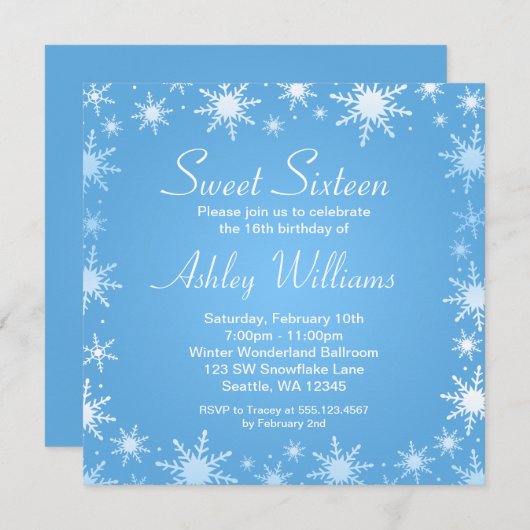 Moderner Winter-Märchenland-Bonbon 16 Einladung (Vorne/Hinten)