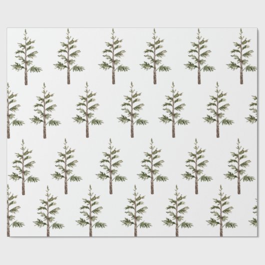 Moderner Winter Pine Grüner Wasserfarbenbaum Geschenkpapier (Flach)