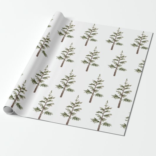 Moderner Winter Pine Grüner Wasserfarbenbaum Geschenkpapier (Ungerollt)