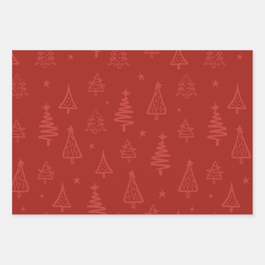 Moderner Winter Roter Weihnachtsbaum und Schnee Geschenkpapier Set (Vorderseite 2)