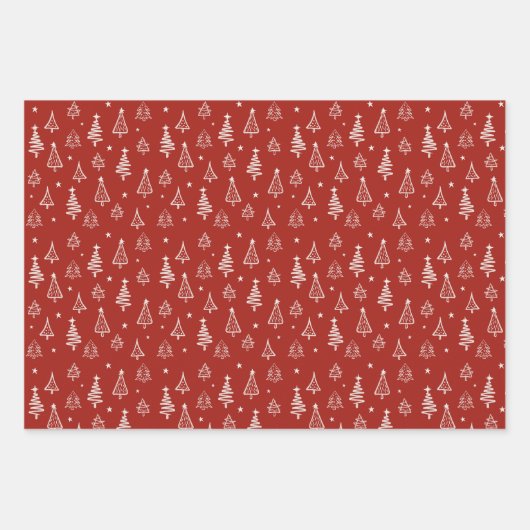 Moderner Winter Roter Weihnachtsbaum und Schnee Geschenkpapier Set (Vorderseite)