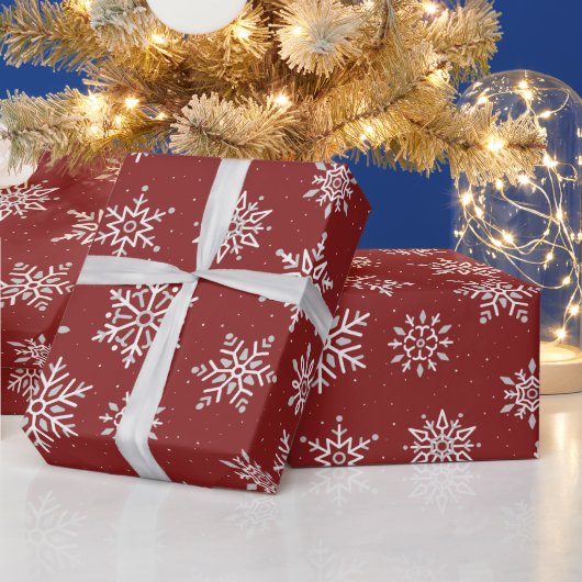 Moderner Winter Snowflake Dunkler Weihnachtsroter Geschenkpapier (Feiertage)