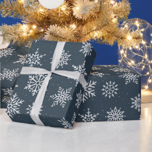 Moderner Winter Snowflake Navy Blue Holiday Geschenkpapier